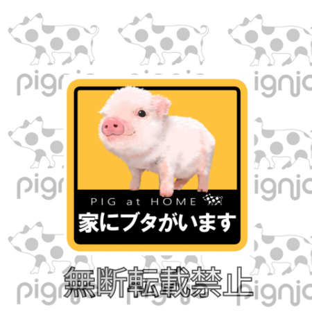 pignicのサインステッカーデザイン『PIG at HOME 家にブタがいます』リアルで可愛いマイクロブタのイラスト